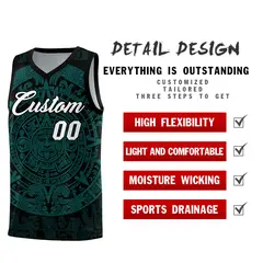 Black Teal Aztec Sun Stone Graffiti Basketball Jersey 2