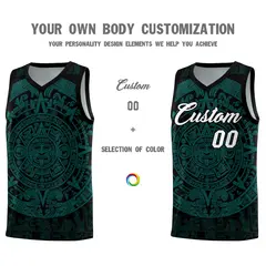 Black Teal Aztec Sun Stone Graffiti Basketball Jersey 3