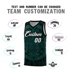 Black Teal Aztec Sun Stone Graffiti Basketball Jersey 4