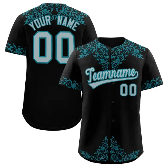Black Teal Baroque Style Baseball Jersey