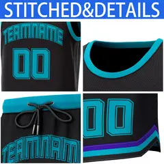 Black Teal Classic Sets Basketball Jersey 7