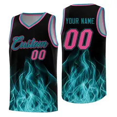 Black Teal Flame Graffiti Breathable Basketball Jersey 1