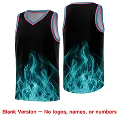 Black Teal Flame Graffiti Breathable Basketball Jersey 6