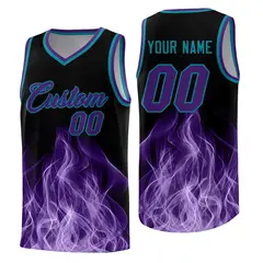 Black Teal Flame Graffiti Quick-Drying Basketball Jersey 1