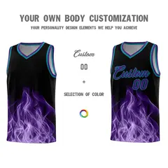 Black Teal Flame Graffiti Quick-Drying Basketball Jersey 3