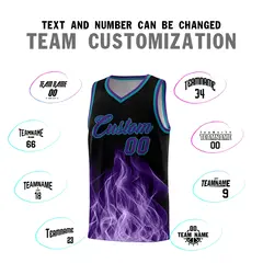 Black Teal Flame Graffiti Quick-Drying Basketball Jersey 4