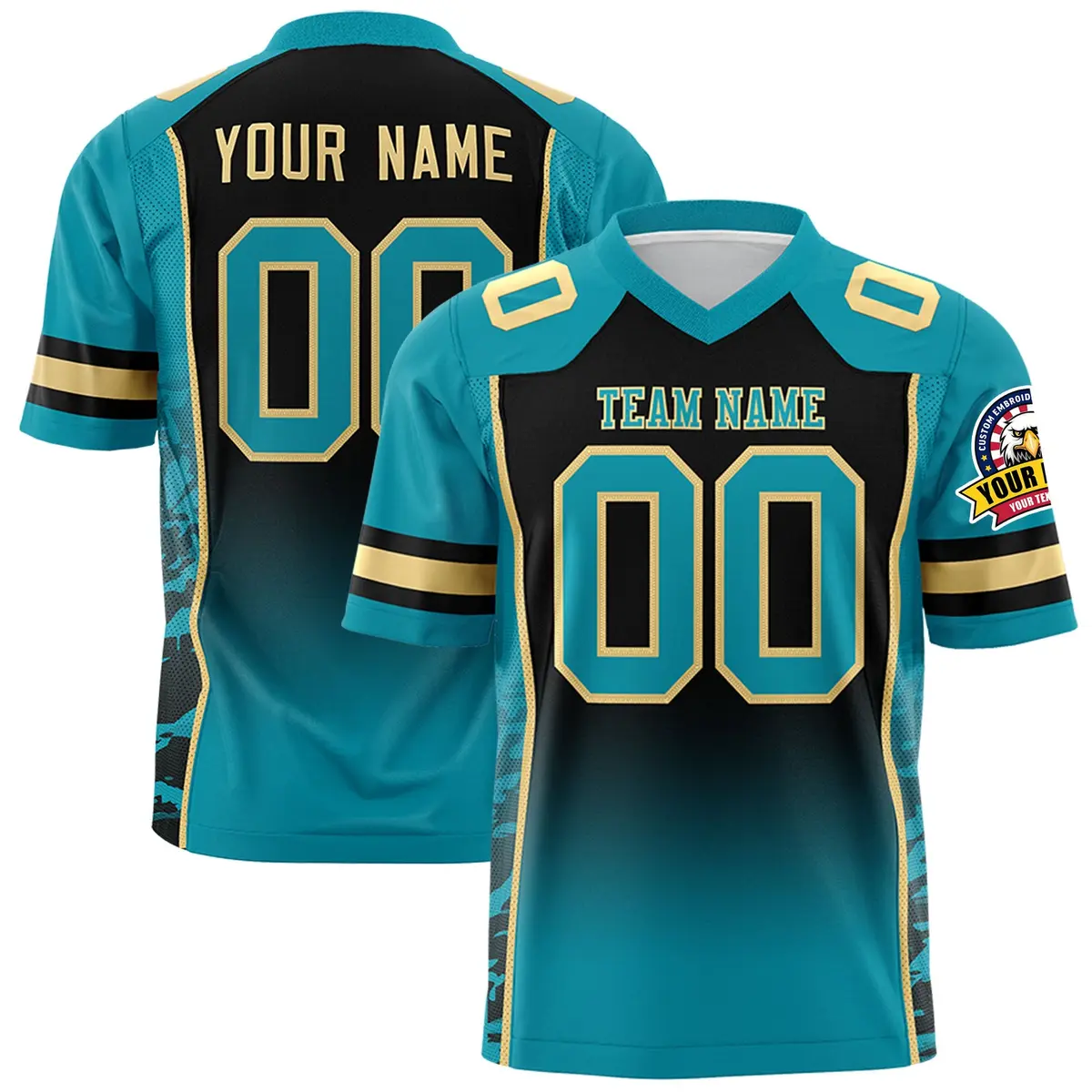 Black Teal Gradient Side Pattern Authentic Football Jersey