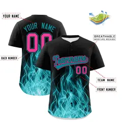Black Teal Pink Flame Graffiti Baseball Jersey 2