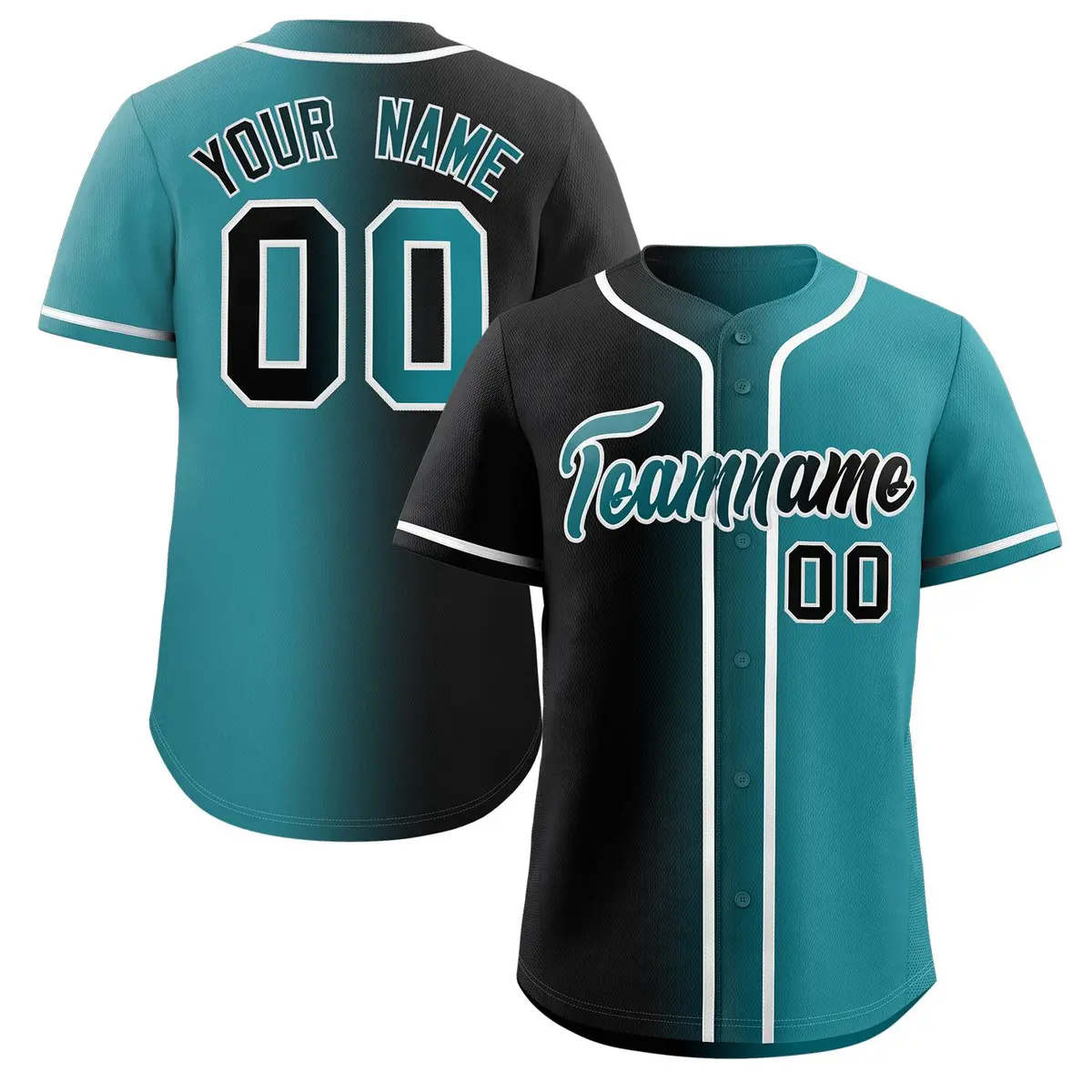 Black Teal-White Gradient Fashion Authentic Baseball Jersey