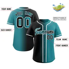 Black Teal-White Gradient Fashion Authentic Baseball Jersey 2