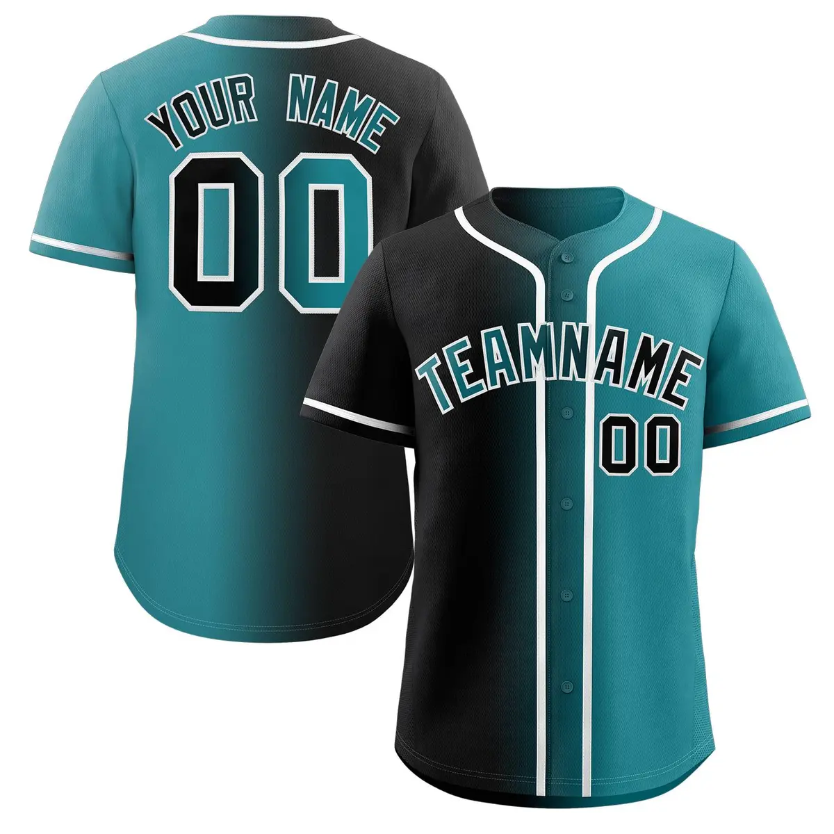 Black Teal-White Gradient Fashion Authentic Baseball Jersey