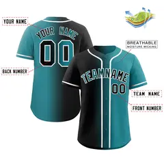 Black Teal-White Gradient Fashion Authentic Baseball Jersey 2