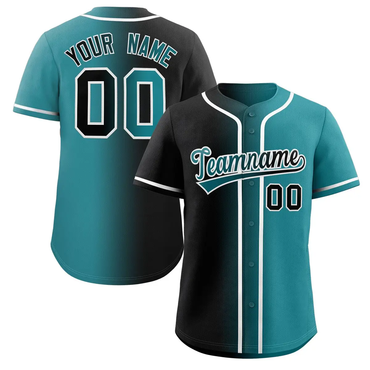 Black Teal-White Gradient Fashion Authentic Baseball Jersey