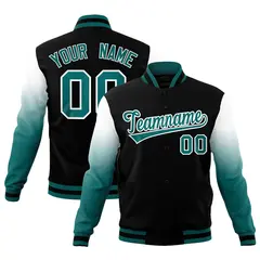 Black Teal White Gradient Raglan Full-Snap Letterman Jacket