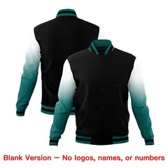 Black Teal White Gradient Raglan Full-Snap Letterman Jacket 7