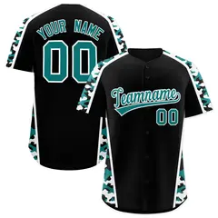 Black Teal White Side Camo Baseball Jersey 1