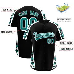 Black Teal White Side Camo Baseball Jersey 2