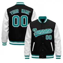 Black Teal White Varsity Full-Snap Letterman Jacket 1