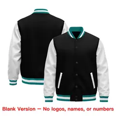 Black Teal White Varsity Full-Snap Letterman Jacket 5