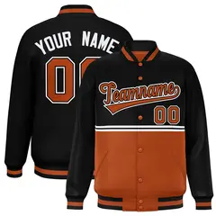 Black Texas Orange Full-Snap Color Block Varsity Letterman Jacket 1