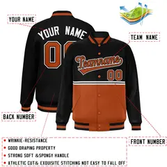 Black Texas Orange Full-Snap Color Block Varsity Letterman Jacket 2