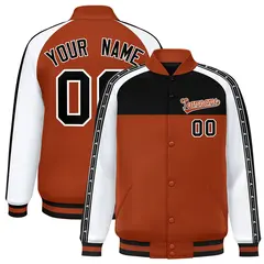 Black Texas Orange K-Ribbon Raglan Color Block Full-Snap Letterman Jacket
