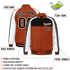 Black Texas Orange K-Ribbon Raglan Color Block Full-Snap Letterman Jacket 2