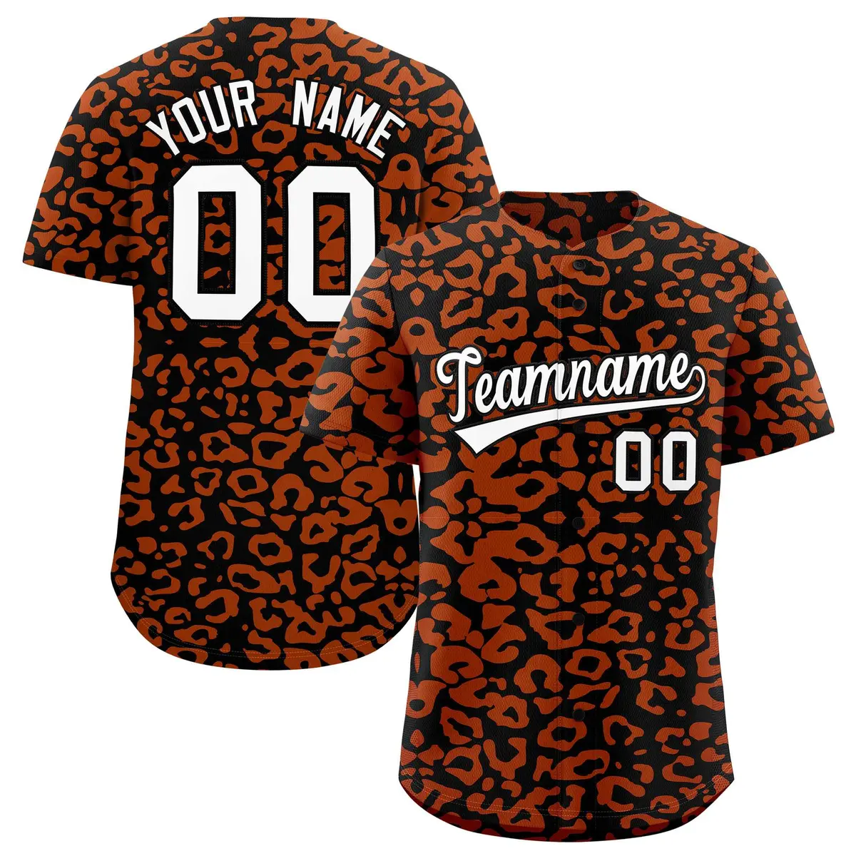 Black Texas Orange Leopard Print Baseball Jersey