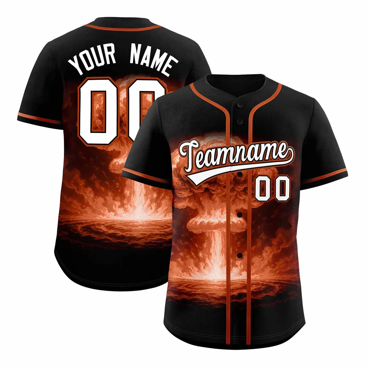 Black Texas Orange Nuclear Blast Graffiti Full Button Baseball Jersey