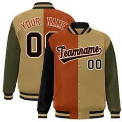 Black Texas Orange Old Gold-Olive Color Block Varsity Bomber Jacket