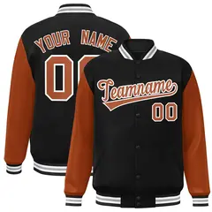 Black Texas Orange-White Raglan Varsity Full-Snap Letterman Jacket