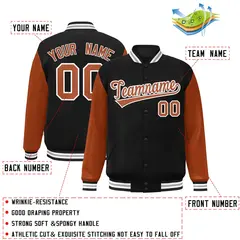 Black Texas Orange-White Raglan Varsity Full-Snap Letterman Jacket 2