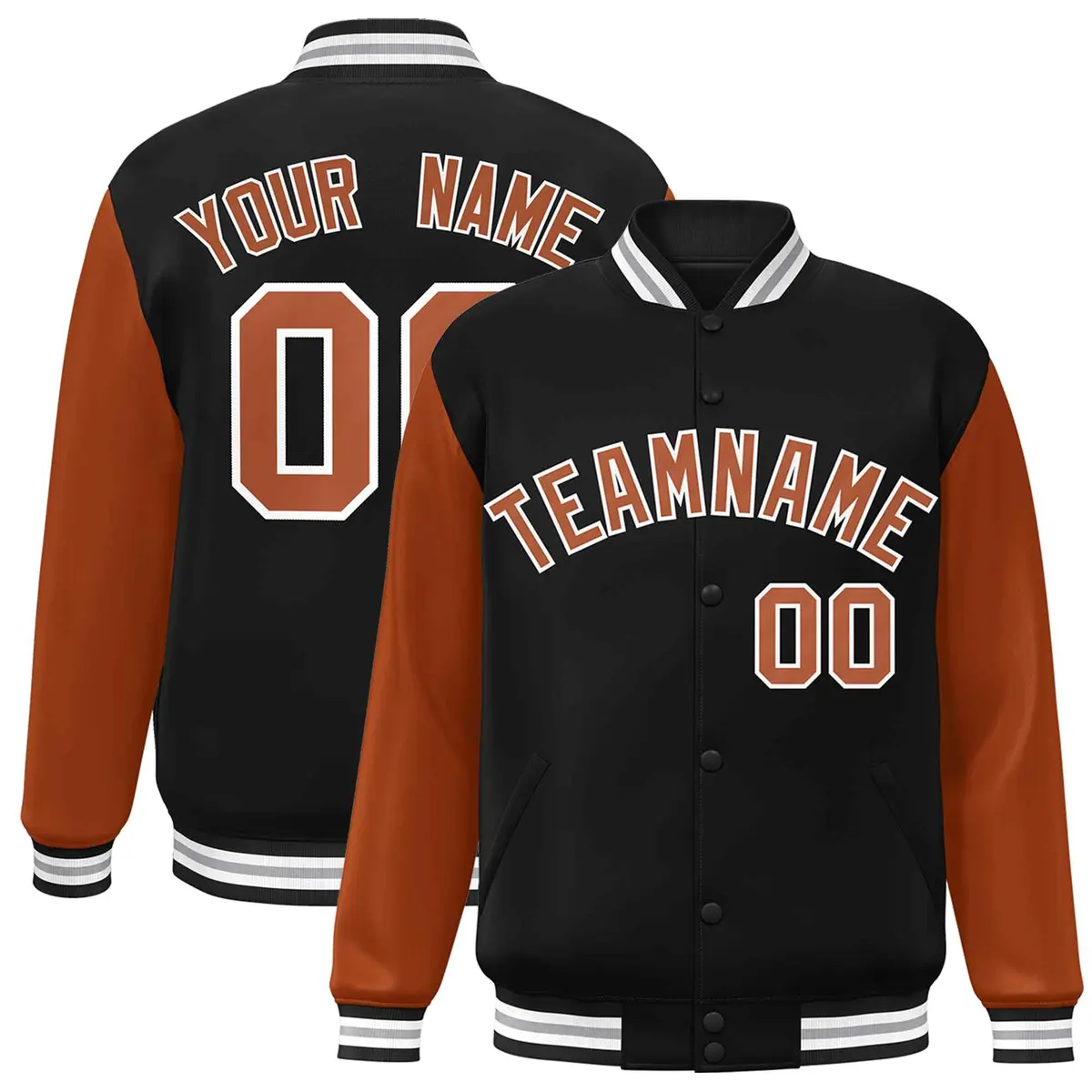 Black Texas Orange-White Raglan Varsity Full-Snap Letterman Jacket