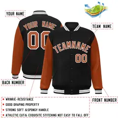 Black Texas Orange-White Raglan Varsity Full-Snap Letterman Jacket 2