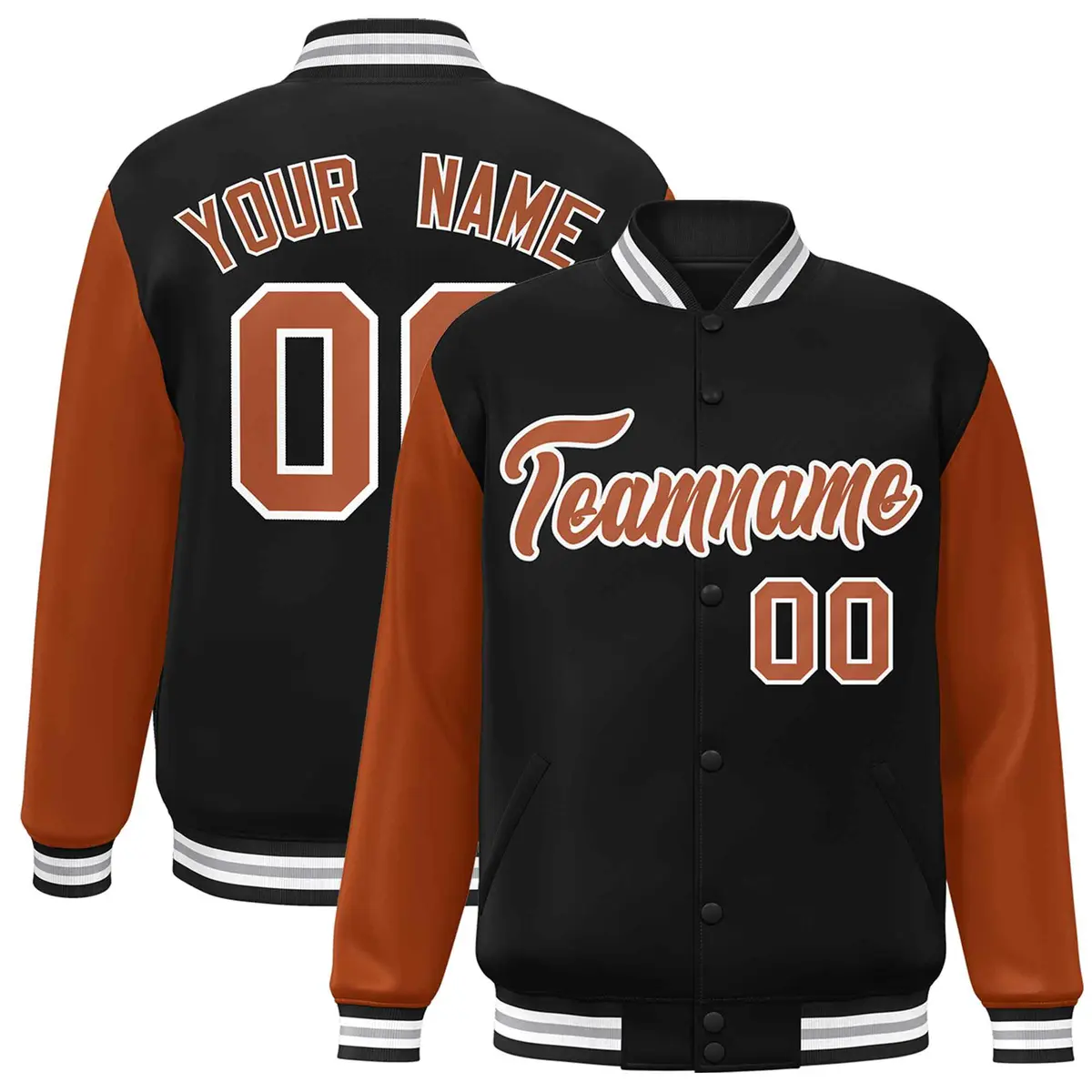 Black Texas Orange-White Raglan Varsity Full-Snap Letterman Jacket