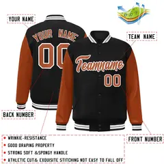 Black Texas Orange-White Raglan Varsity Full-Snap Letterman Jacket 2