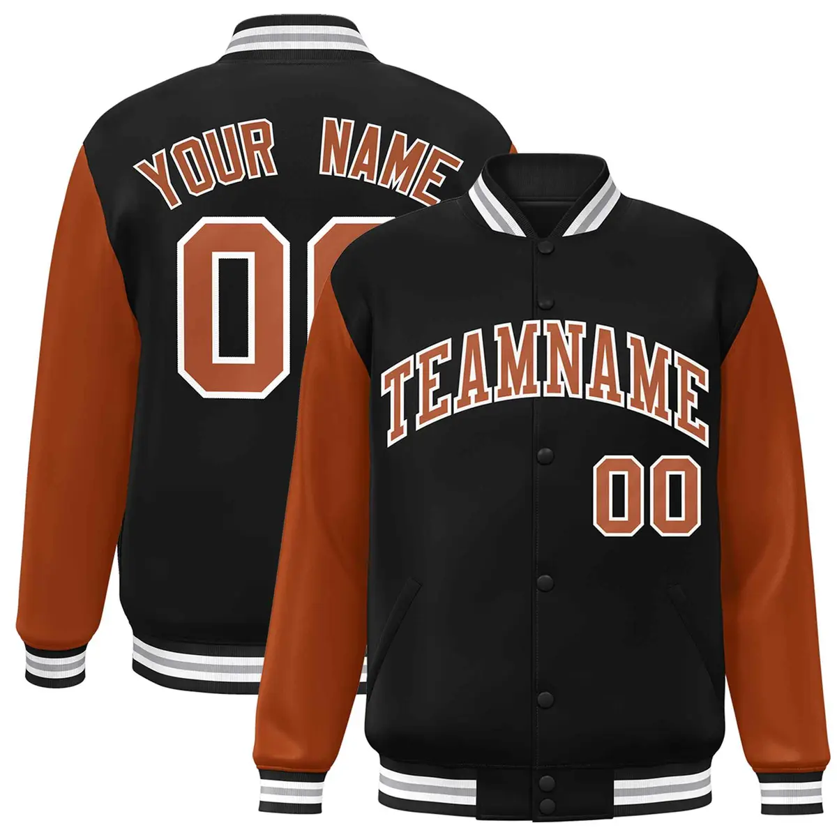 Black Texas Orange-White Raglan Varsity Full-Snap Letterman Jacket