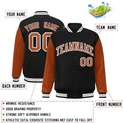 Black Texas Orange-White Raglan Varsity Full-Snap Letterman Jacket 2