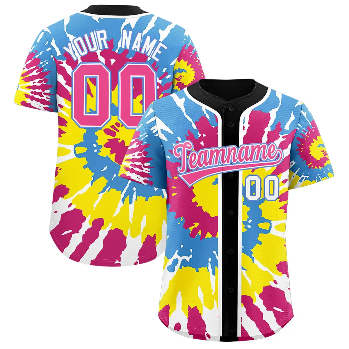 Black Tie-Dye Graffiti Pattern Baseball Jersey