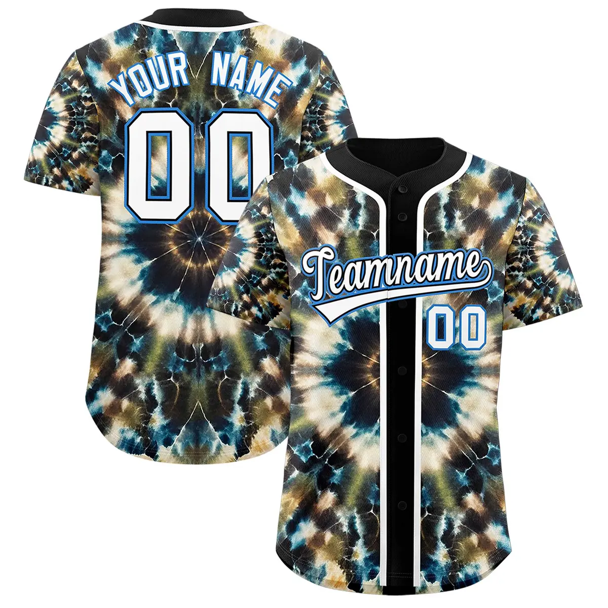 Black Tie-Dye Graffiti Pattern Baseball Jersey