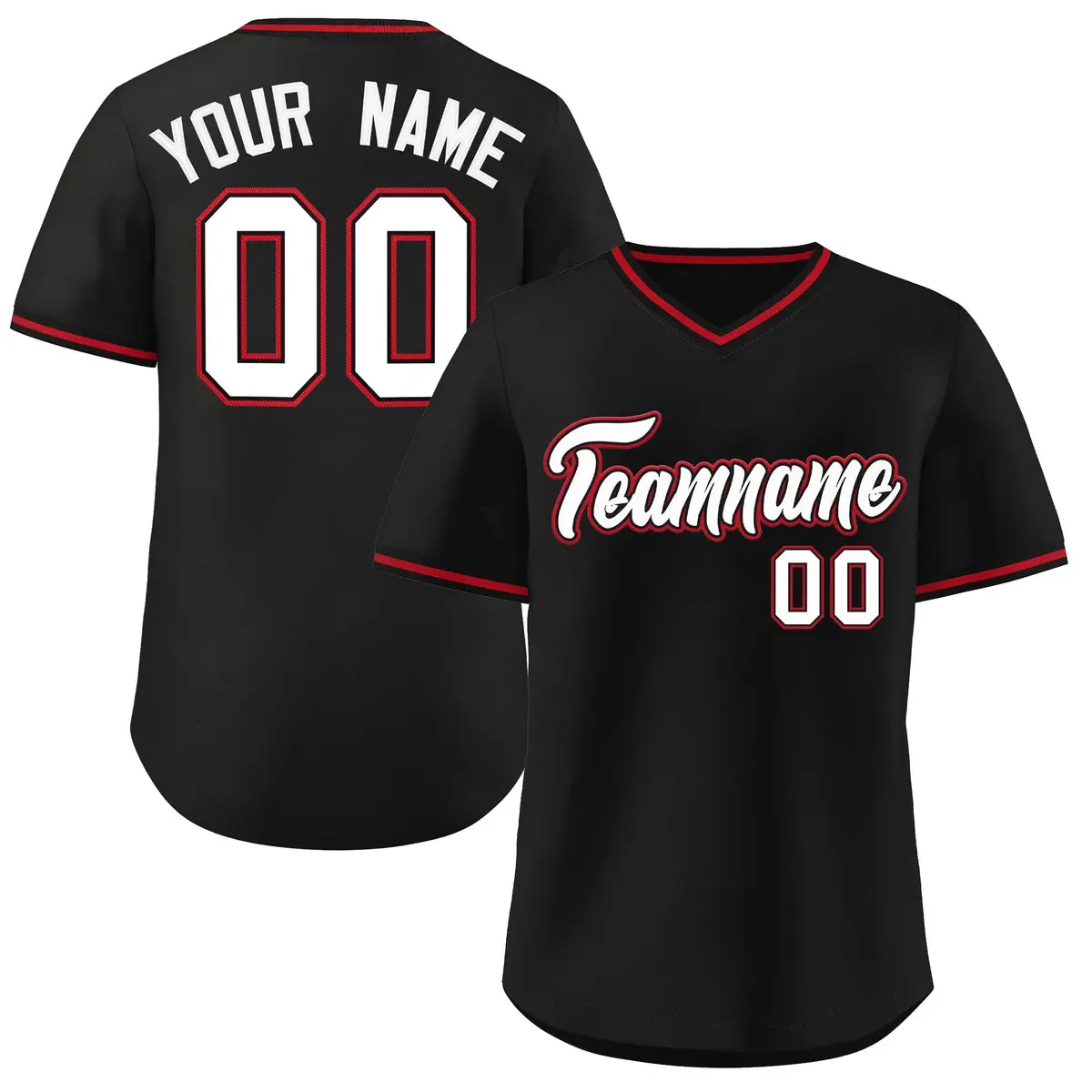 Black V-Neck Pullover Baseball Jersey Classic Style