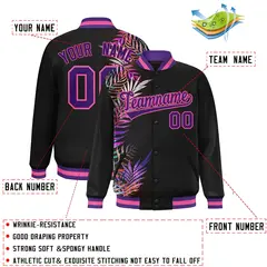 Black Varsity Flower Pattern Two Tone Split Letterman Jacket 2