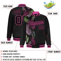 Black Varsity Flower Pattern Two Tone Split Letterman Jacket 2