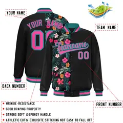 Black Varsity Flower Pattern Two Tone Split Letterman Jacket 2