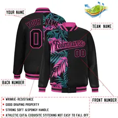 Black Varsity Flower Pattern Two Tone Split Letterman Jacket 2