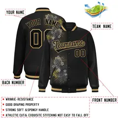 Black Varsity Flower Pattern Two Tone Split Letterman Jacket 2
