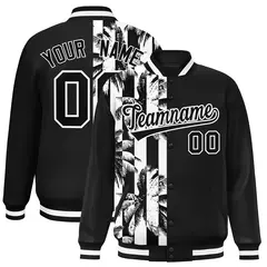 Black Varsity Flower Pattern Two Tone Split Letterman Jacket