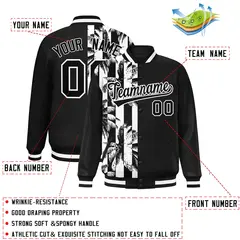 Black Varsity Flower Pattern Two Tone Split Letterman Jacket 2
