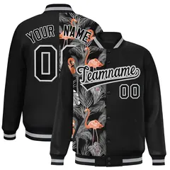 Black Varsity Flower Pattern Two Tone Split Letterman Jacket