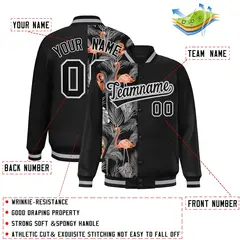Black Varsity Flower Pattern Two Tone Split Letterman Jacket 2